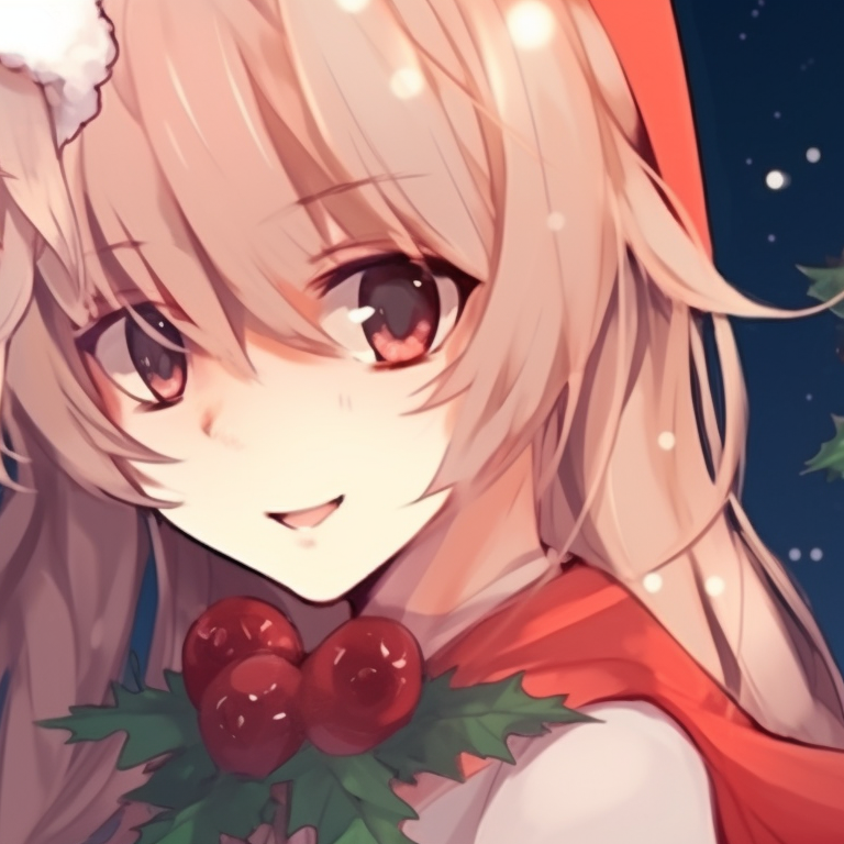 Anime couple gently touched by snowfall, dreamy blues, and whites, rosy cheeks showing cold. festive matching discord pfp christmas pfp for discord.