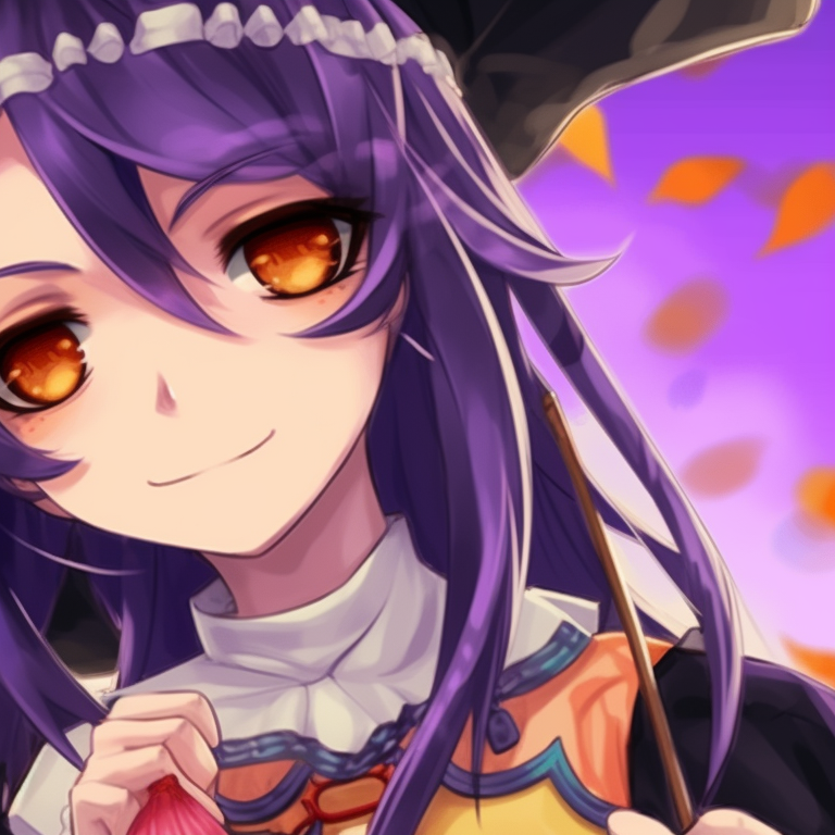 Obanai and Mitsuri among a pumpkin patch, earthy tones contrast with their hued costumes. mitsuri and obanai themed halloween matching pfps pfp for discord.