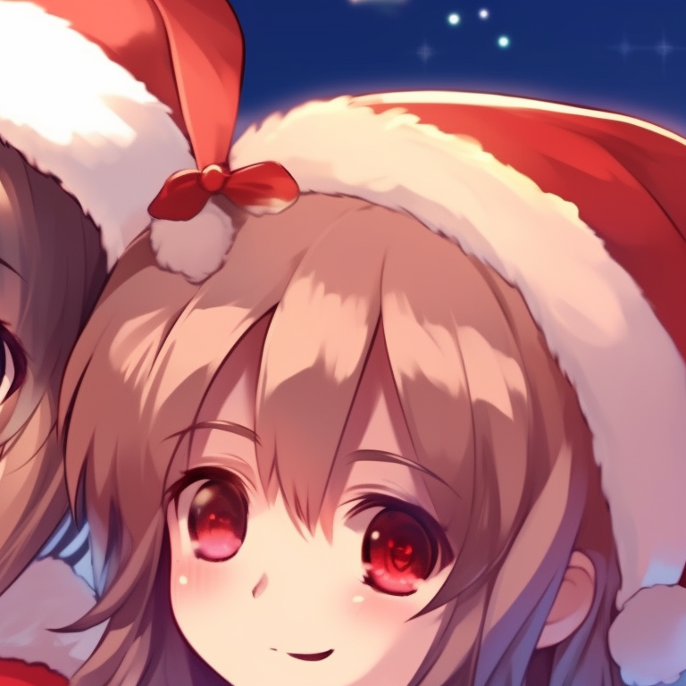 Characters under a mistletoe, soft colors and romantic vibes, gazing into each other's eyes. cute girl and boy matching christmas pfp pfp for discord.