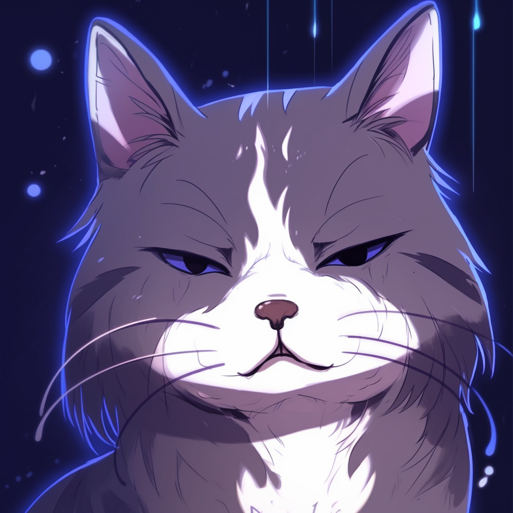 Anime cat character glowing with neon lights, high contrast and dark background. superb anime cat pfp ideas