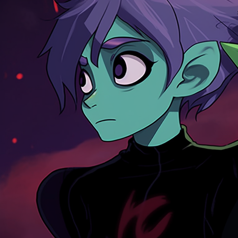 Beastboy and Raven in ghoulishly playful poses, vibrant lines and vivid colors. beastboy and raven pfp halloween cosplay pfp for discord.