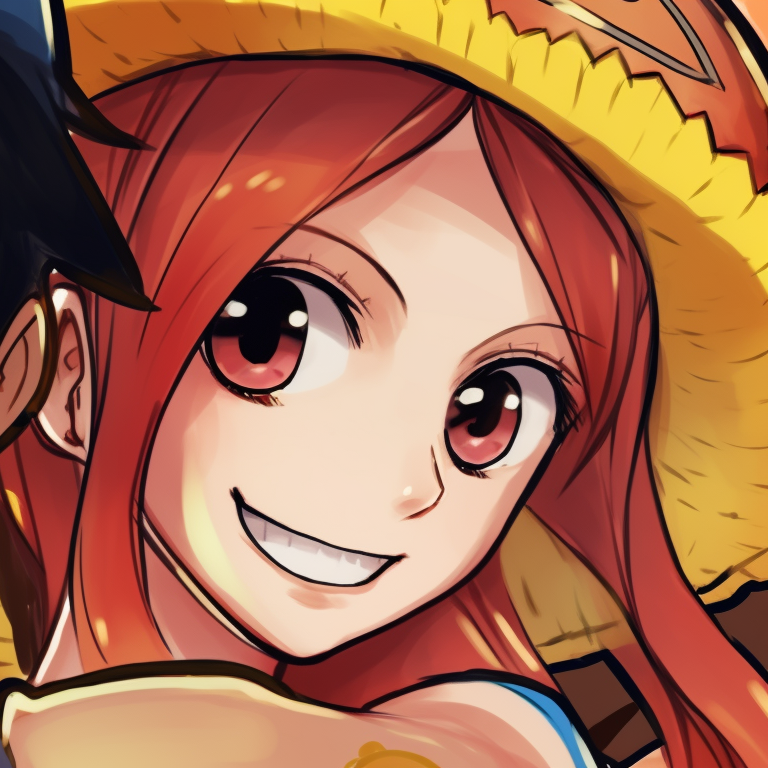 Two characters, casual pirate outfits, profound expressions, with Luffy's hat linking them. one piece matching pfp styles pfp for discord.