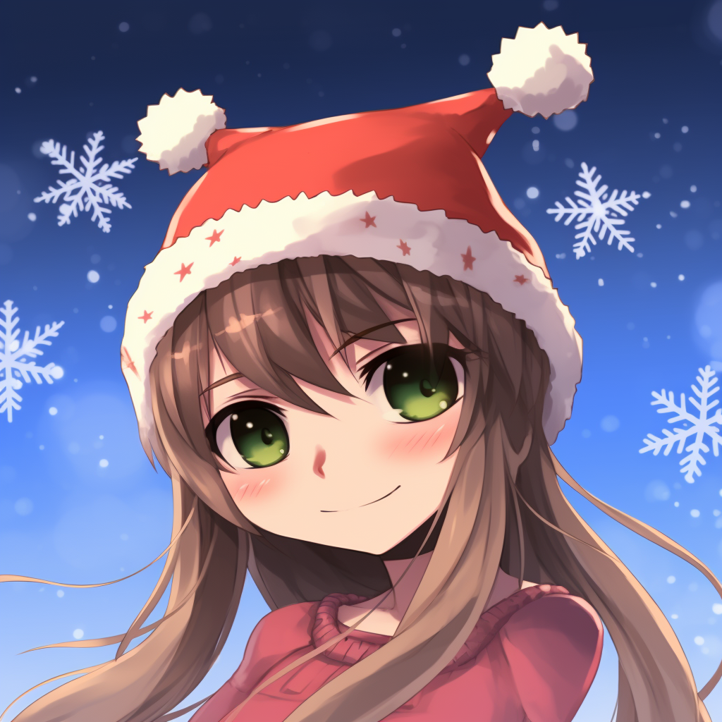 Two anime characters intertwined, dressed in Christmas sweaters, set against a Christmas tree background with soft lighting. couple based anime christmas pfp