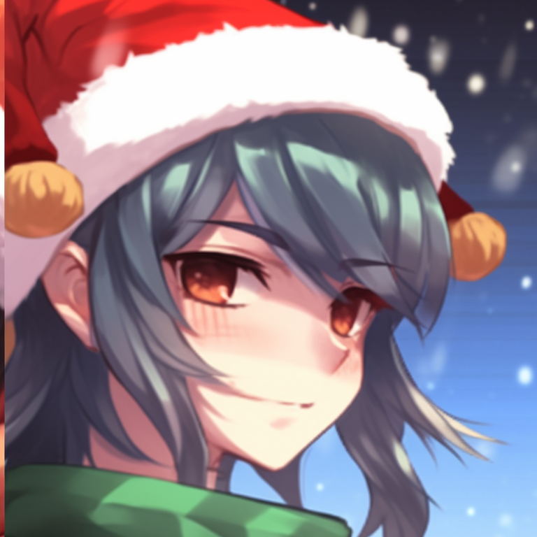 Hu Tao exchanging gifts with another character, detailed Christmas themes and warm color tones. top matching hu tao christmas pfp pfp for discord.