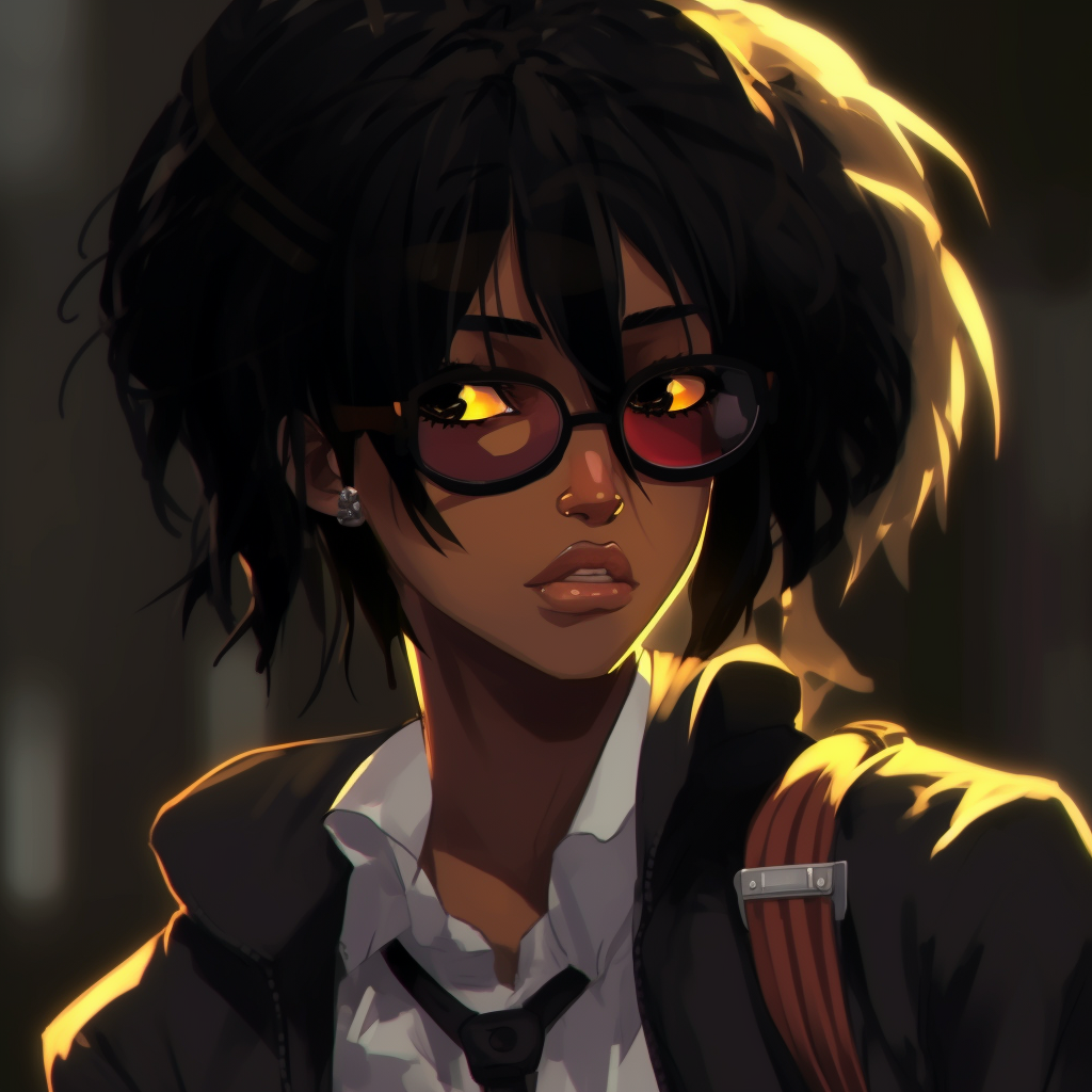 Intense Black Anime Girl with dramatic expressions and high contrast colors animated black girl pfp pfp for discord.