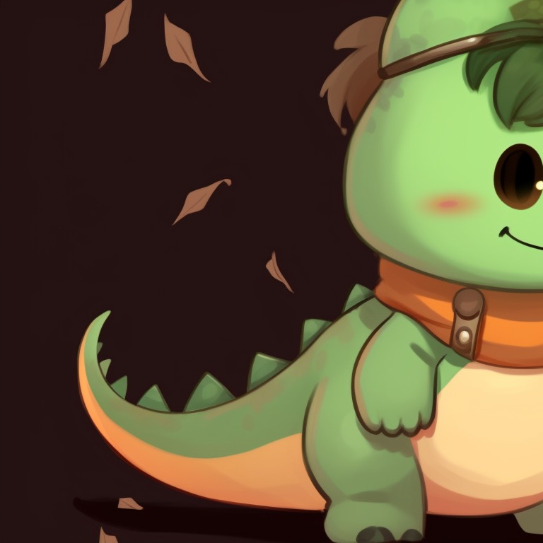 Two characters in dinosaur costumes, pumpkin props and soft lighting creative dino matching pfp halloween theme pfp for discord.