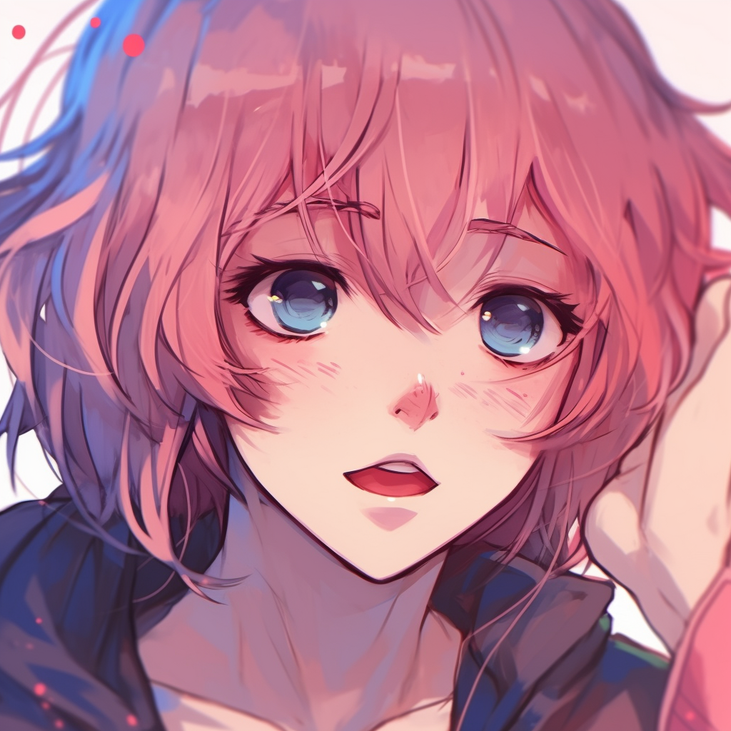 An anime profile with a 'sus' expression, characterized by bold strokes and contrasting colors. anime pfp sus-face illustrations