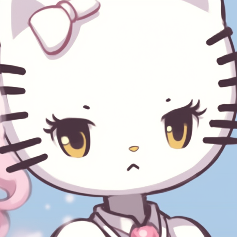 Two characters holding a magical Hello Kitty wand, bright sparkles and clear lines. hello kitty pfp matching styles pfp for discord.