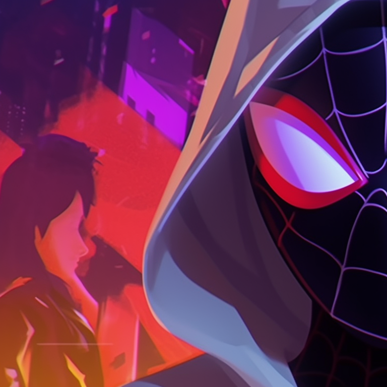 Gwen and Miles, donned in their Spider-suits with ghostly overlays. spider gwen halloween pfp pfp for discord.