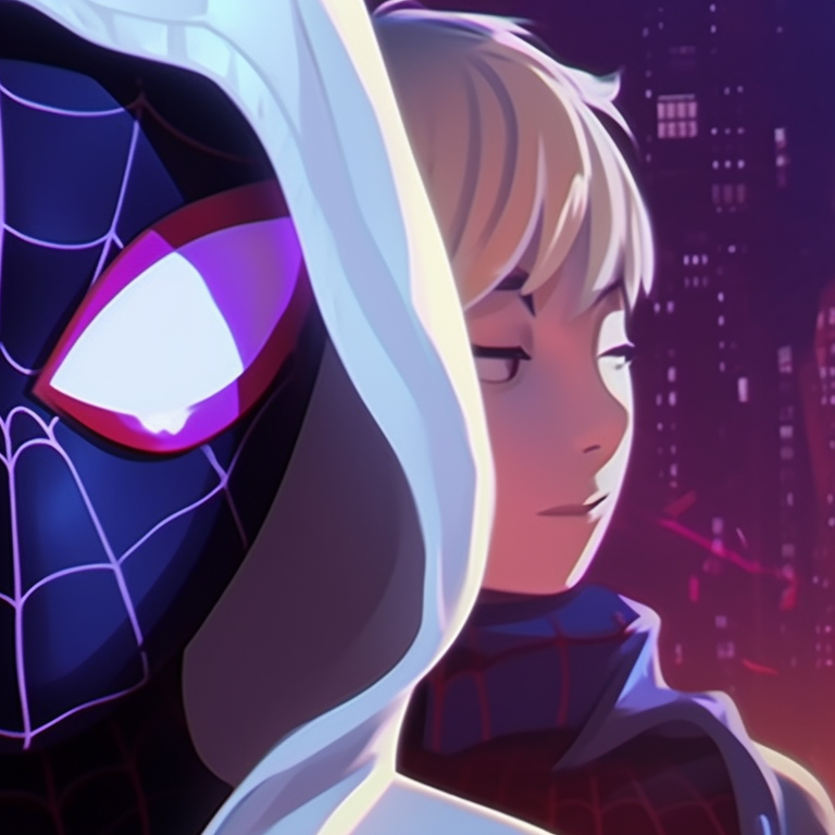 Gwen and Miles, donned in their Spider-suits with ghostly overlays. spider gwen halloween pfp pfp for discord.