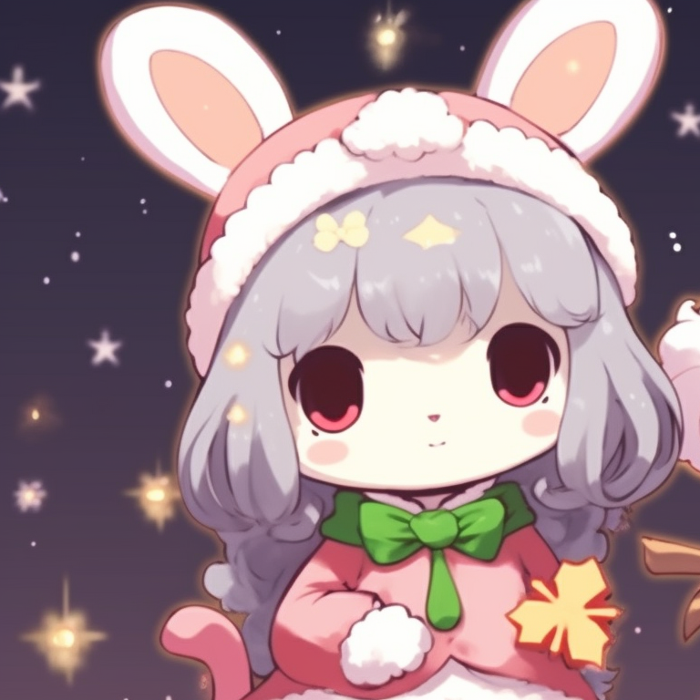 My Melody characters in matching festive attire, soft light and snowy background. cute and adorable my melody christmas pfp pfp for discord.