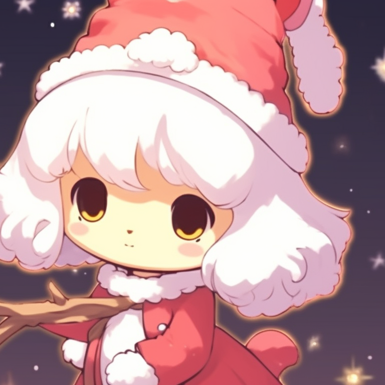 My Melody characters in matching festive attire, soft light and snowy background. cute and adorable my melody christmas pfp pfp for discord.