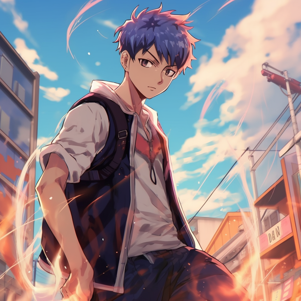 Sakuragi in a calm stance, bold outlines and contrasting hues. cool pfp anime scenarios pfp for discord.