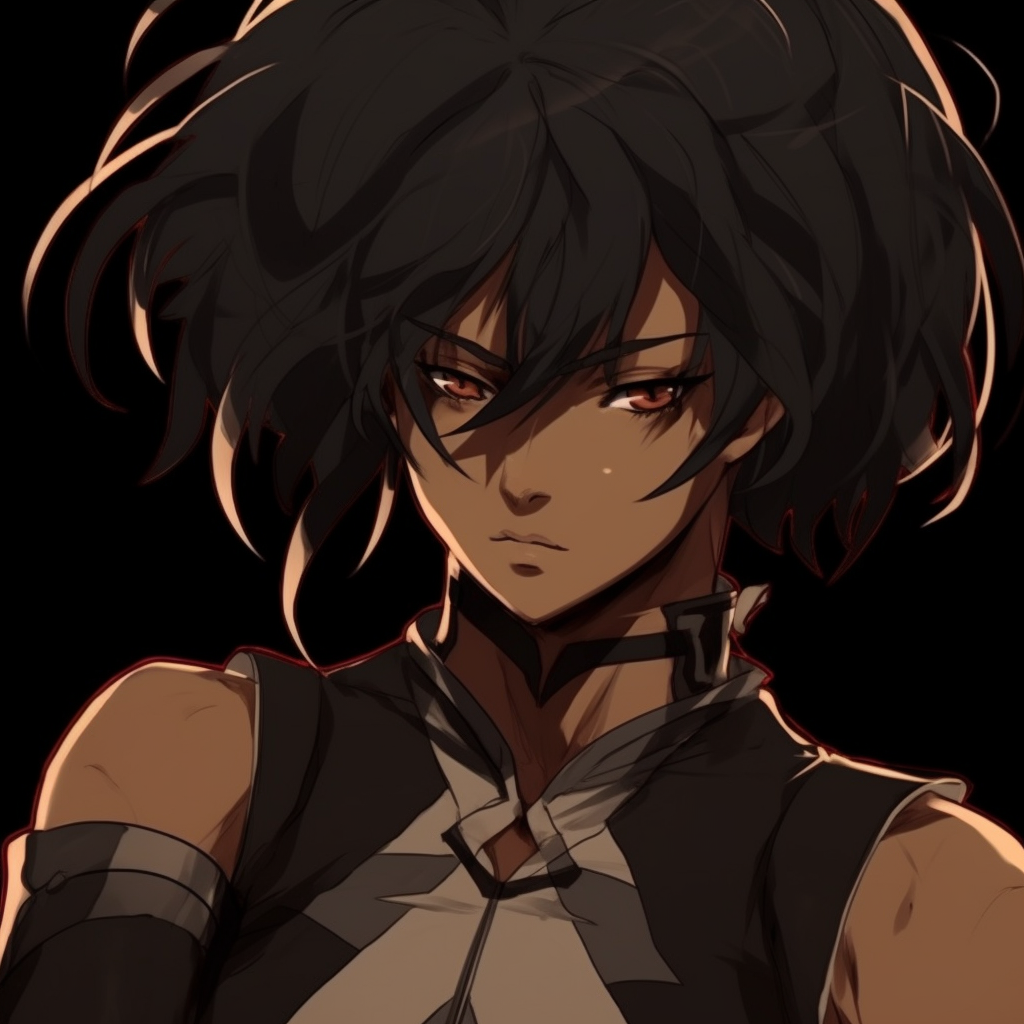 Strong and determined female warrior character, dramatic shading and intense eyes. black anime pfp inspirationsHD, free download