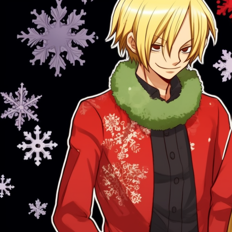 Two matching Sanji characters, bearing cheerful expressions, bringing to life the high spirit of Christmas. matching sanji christmas pfp one piece variations pfp for discord.