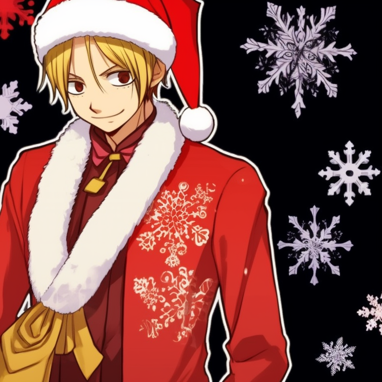 Two matching Sanji characters, bearing cheerful expressions, bringing to life the high spirit of Christmas. matching sanji christmas pfp one piece variations pfp for discord.