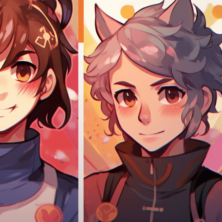 Four characters, amidst a chaotic realm, each showcasing their unique abilities. creative matching pfp for 4 friends pfp for discord.