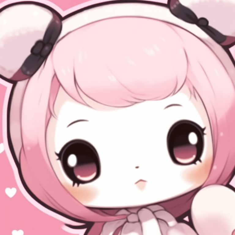 Two characters in matching night dresses, dreamy background and cute embellishments. kawaii my melody and kuromi matching pfp for friends pfp for discord.