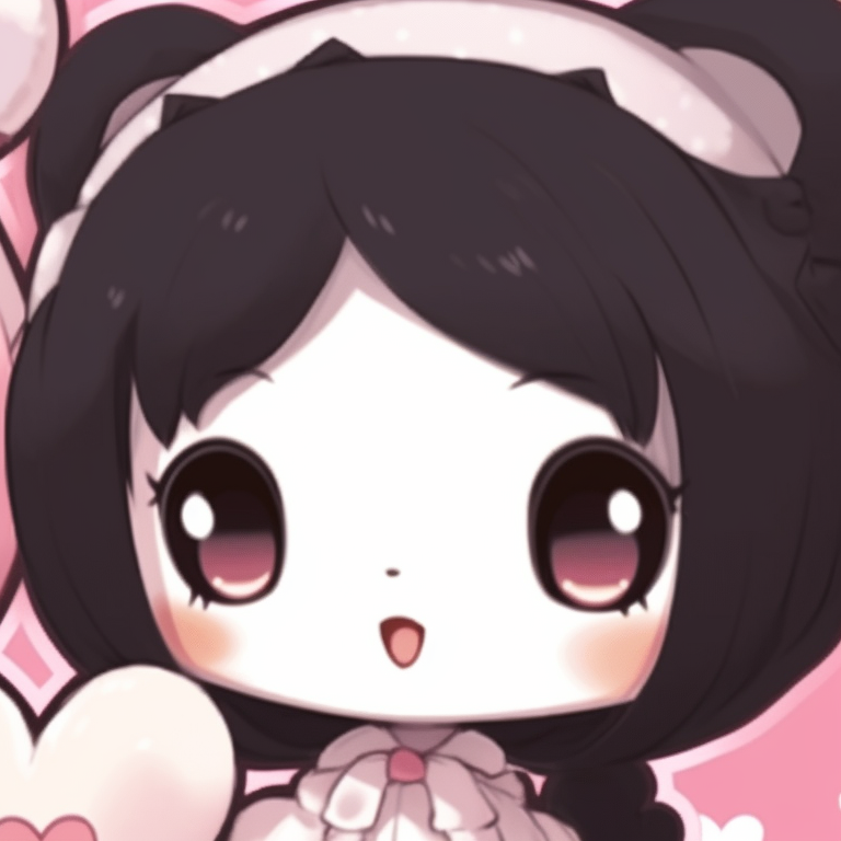Two characters in matching night dresses, dreamy background and cute embellishments. kawaii my melody and kuromi matching pfp for friends pfp for discord.