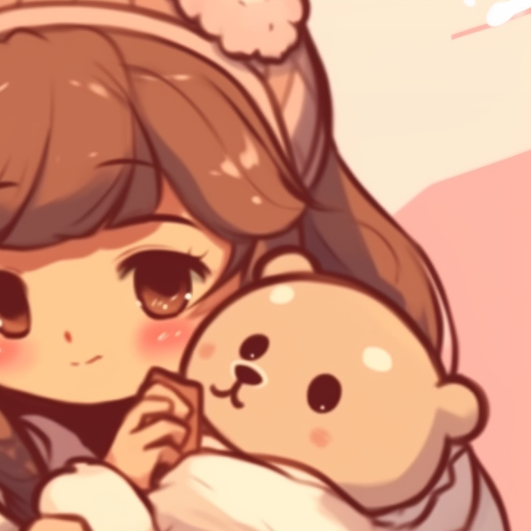 Milk and Mocha nestled together comfortably, muted tones and a feeling of coziness emanating from the image. milk and mocha themed pfp pfp for discord.