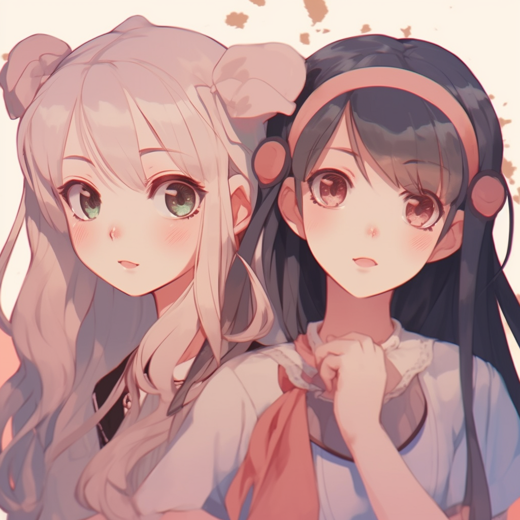 Profile picture of three anime girls, pastel tones and varied expression. anime pfp girl trio pfp for discord.