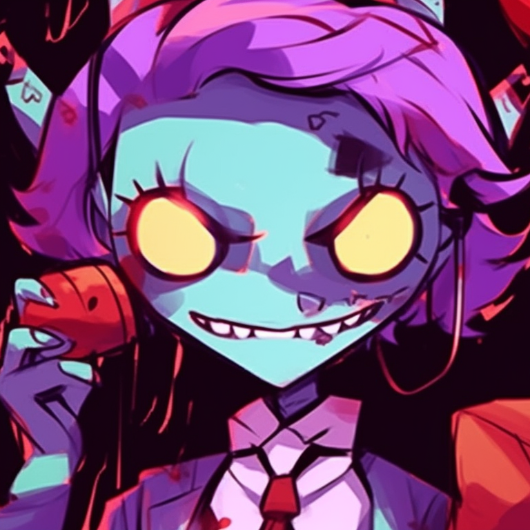 Two FNAF characters grotesquely styled and saturated colors, set against a macabre carnival background. fnaf pfp halloween designs pfp for discord.