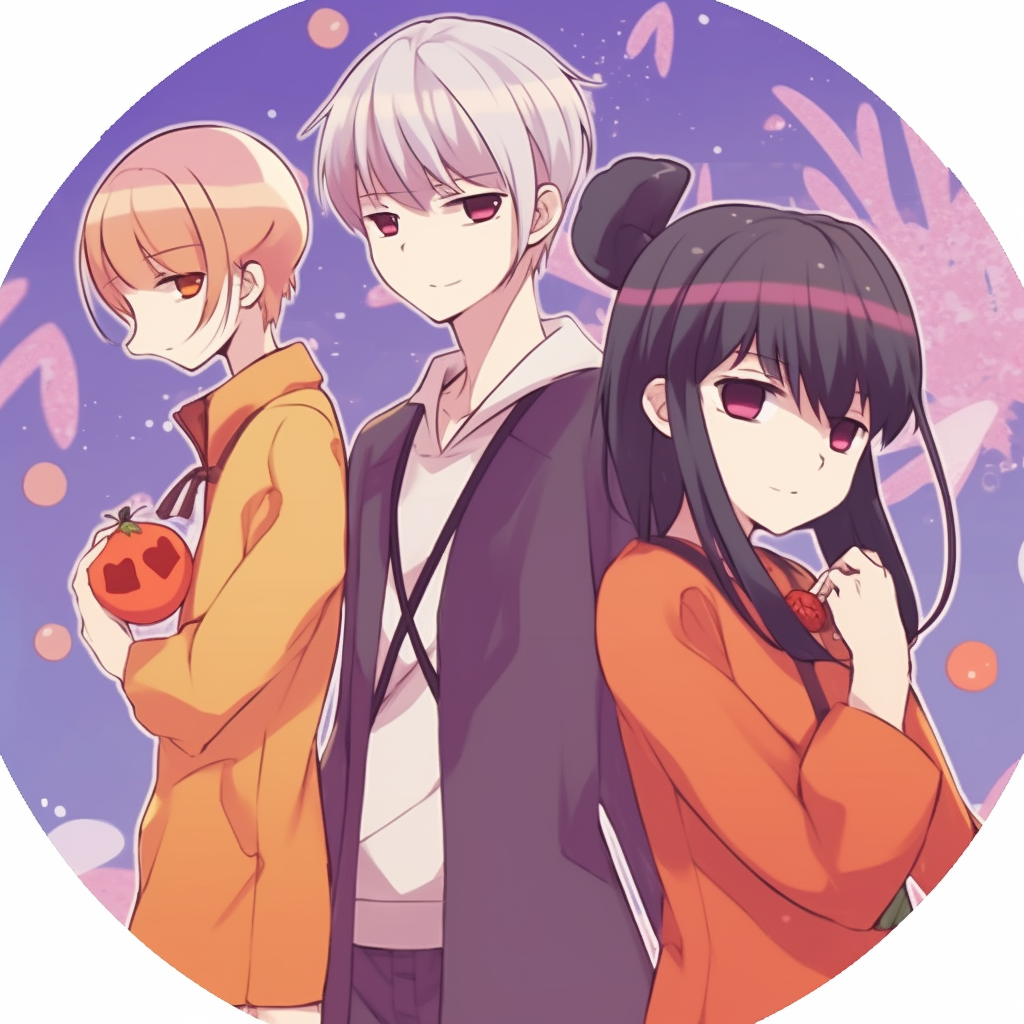 The side-view image of three Fruits Basket characters, showcasing subtle gradients and fine linework. anime 3 matching pfp unique styles