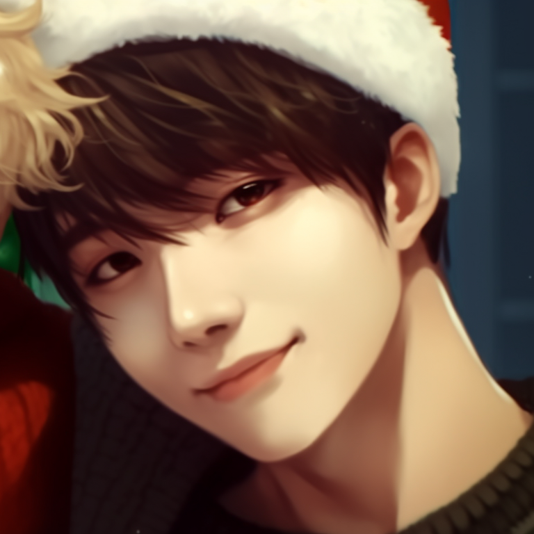 Two characters singing Christmas carols, vibrant colors and expressive faces. matching bts christmas pfp art for fans pfp for discord.