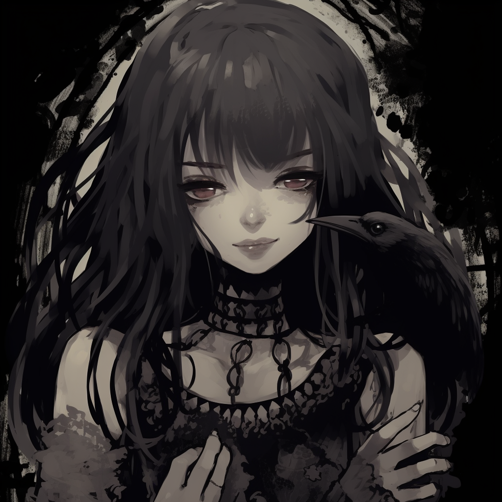 A gothic anime girl portrayed under moonlight, showcasing the depth and contrast common in gothic art styles. majestic gothic anime girl pfp