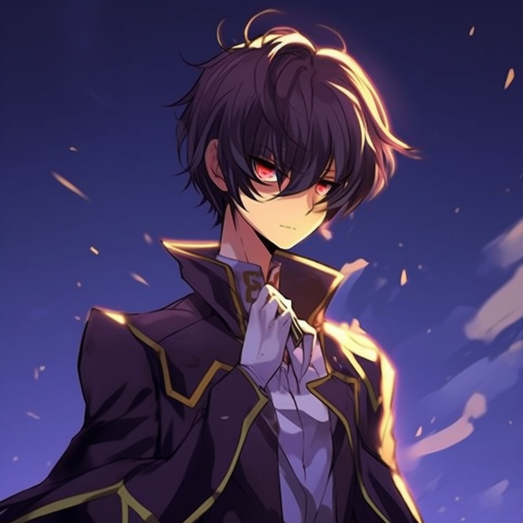 Lelouch with his Geass active, focused on the red eye, intense contrast and detail in the eye. anime boy pfp themes anime pfp