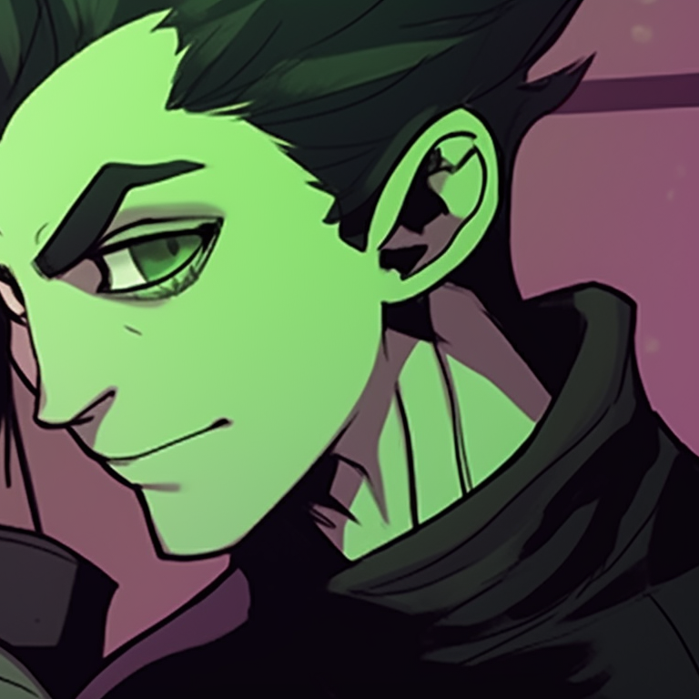 A spooky Halloween backdrop featuring Beastboy and Raven, emphasizing a darker anime art style. beastboy and raven pfp halloween cosplay pfp for discord.