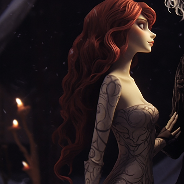 Characters in lavish Victorian outfits, glowing lanterns casting eerie shadows. elegant matching spooky christmas pfp for loved ones pfp for discord.