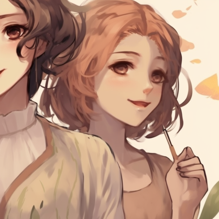 Three characters in matching uniforms, pastel background and synchronized poses, singing together. classic matching trio pfp pfp for discord.