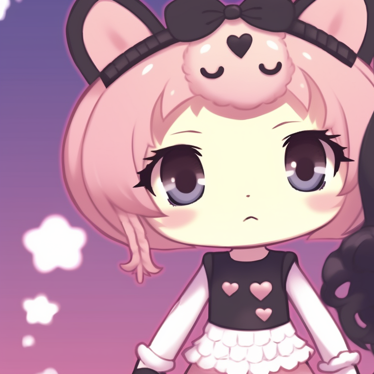 Melody and Kuromi under confetti shower, vibrant colors and fun poses. melody and kuromi matching pfp halloween theme ideas pfp for discord.