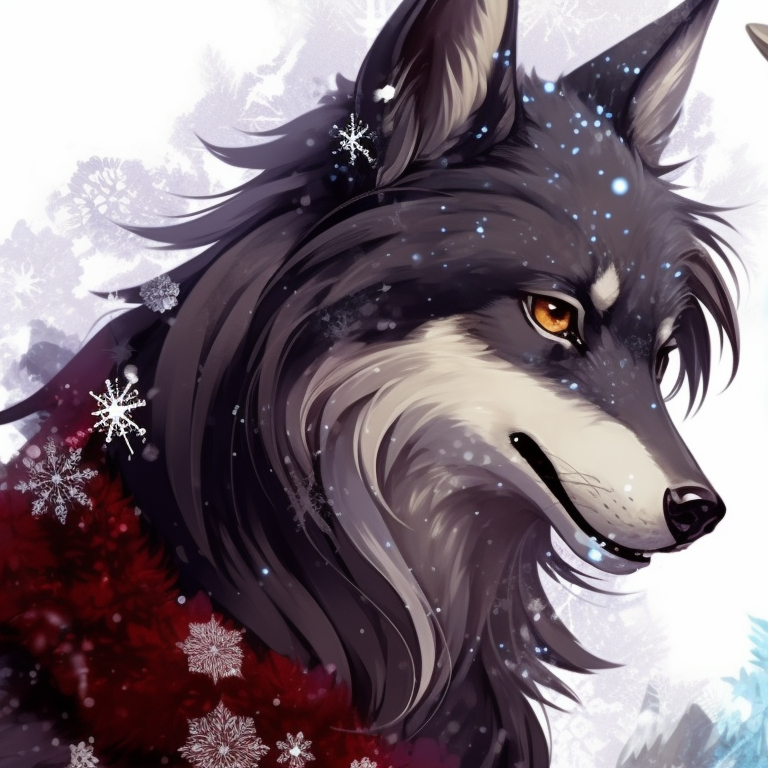 Two wolf characters, festive red and green colors, howling against a Christmas-themed backdrop. holiday matching christmas wolf pfp pfp for discord.