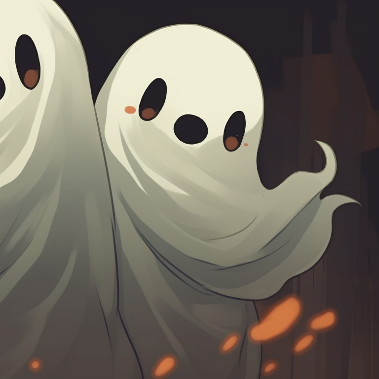 Petrifying pair of ghosts, smoky outlines and hollow eyes. spooky matching ghost pfp halloween theme styles pfp for discord.