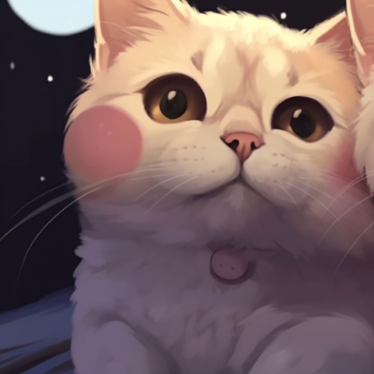 Close-up of two cat characters, displaying intimacy with matching pink blushes. cute cat love matching pfp pfp for discord.