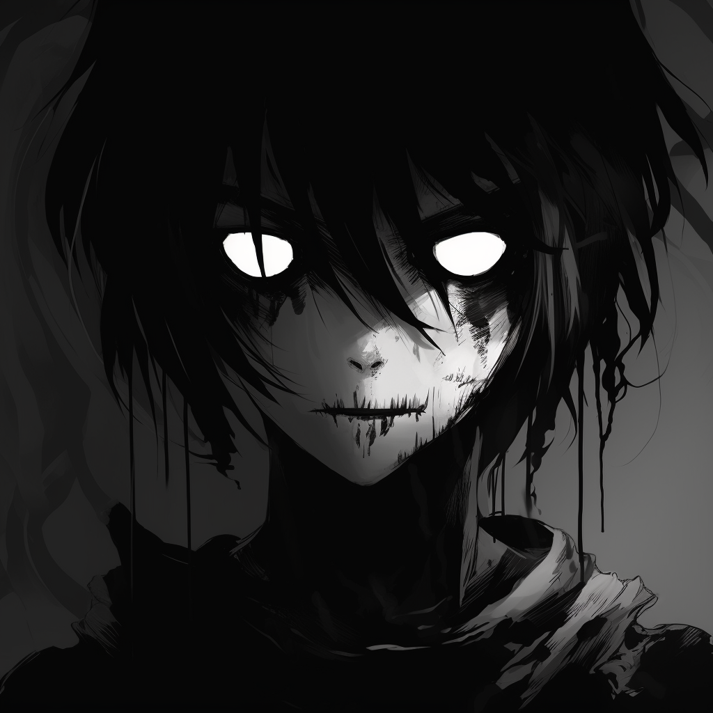 Anime character with terrifying gaze, high contrast and sharp outlines. scary anime pfp with aesthetic touch pfp for discord.