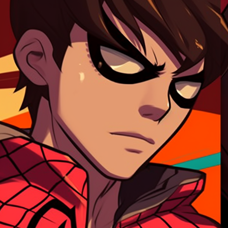 Close-up of Spider-Man and Iron Spider, rich contrast and fine details. spider man matching pfp styles pfp for discord.