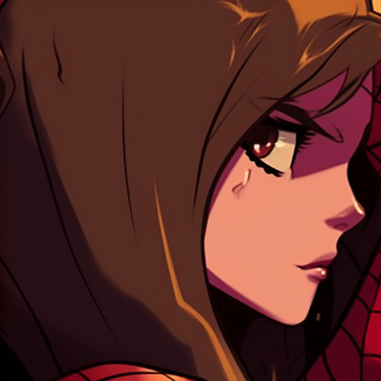 Close-up of Spider-Man and Iron Spider, rich contrast and fine details. spider man matching pfp styles pfp for discord.