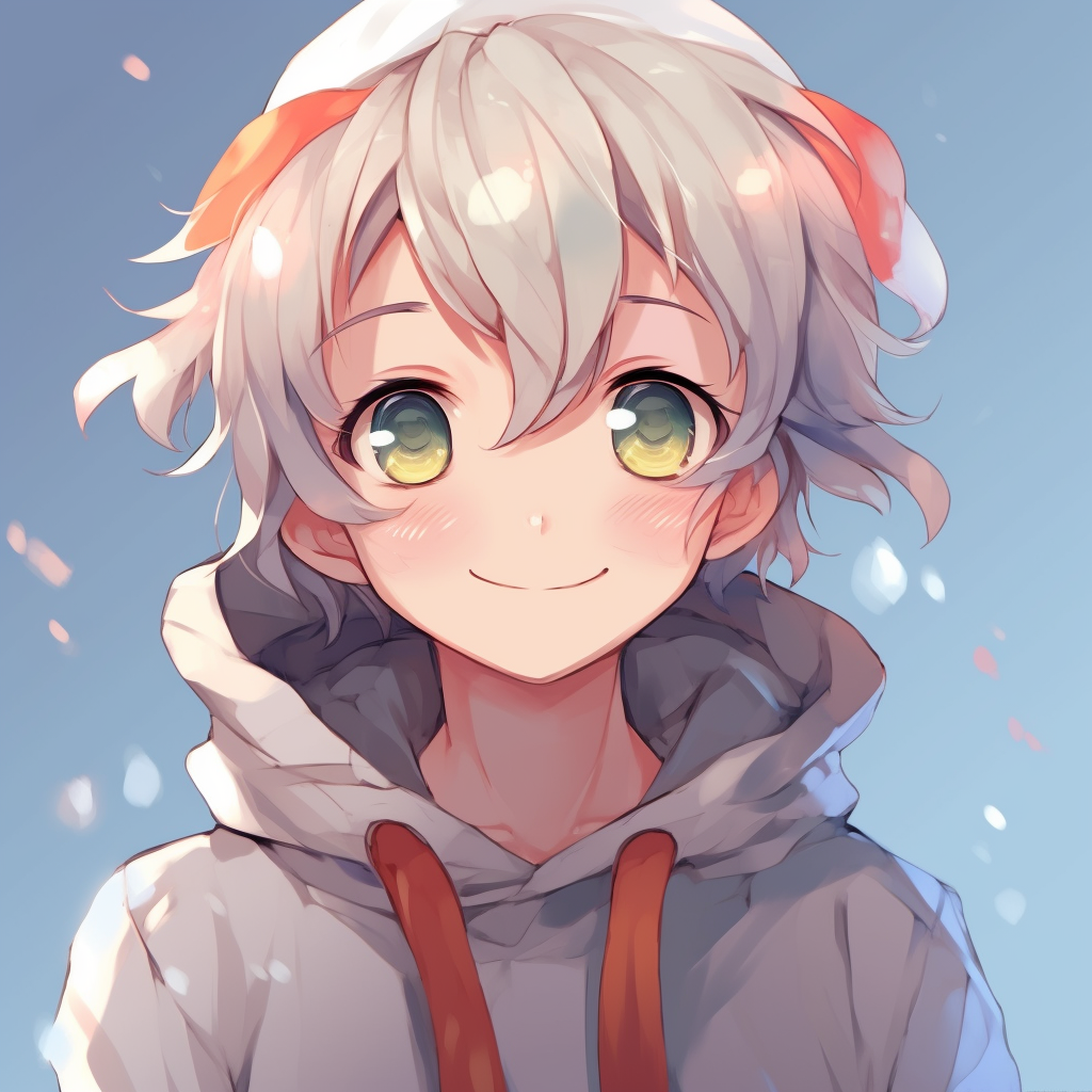Anime boy displaying a charming smile, with lively colors and detailed features. super cute anime pfp pfp for discord.