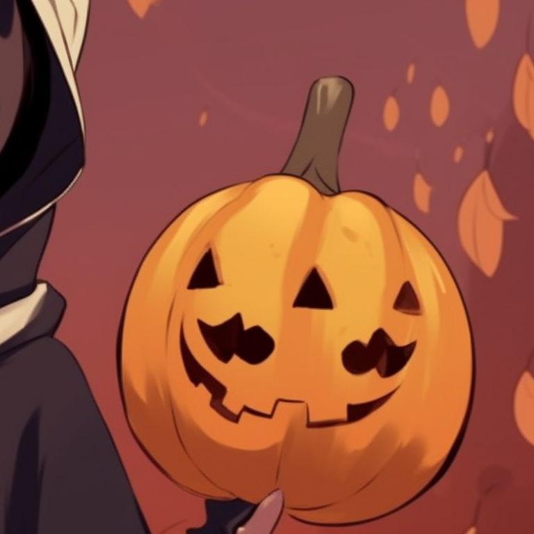 Two characters with pumpkin heads, autumn colors and cartoonish style ideal matching pfp for halloween pfp for discord.