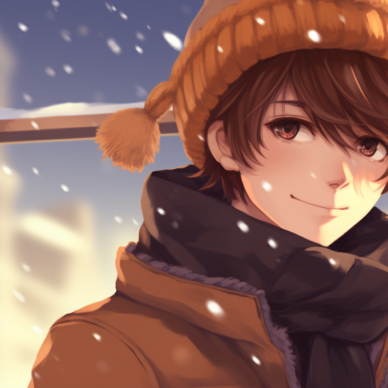 Two characters under a starry winter sky, cool tones and sparkling lights paint a serene setting. unique matching christmas tiktok pfp pfp for discord.