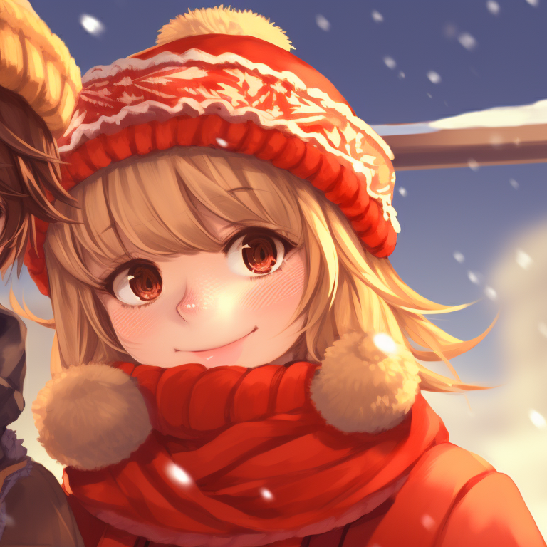 Two characters under a starry winter sky, cool tones and sparkling lights paint a serene setting. unique matching christmas tiktok pfp pfp for discord.
