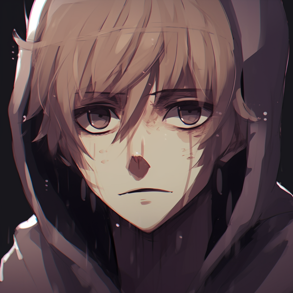 Naruto under the rain, droplets detail and darkened hues to signify sadness. most poignant anime sad pfps