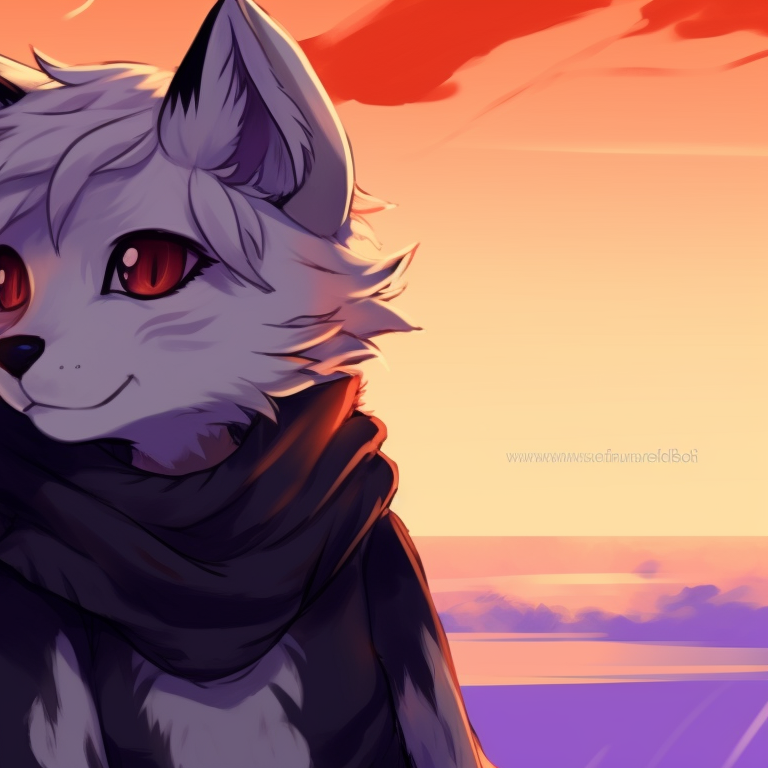 Two furry characters against a setting sun, palette of sizzling oranges and reds, leisurely poses. animated furry matching pfp pfp for discord.