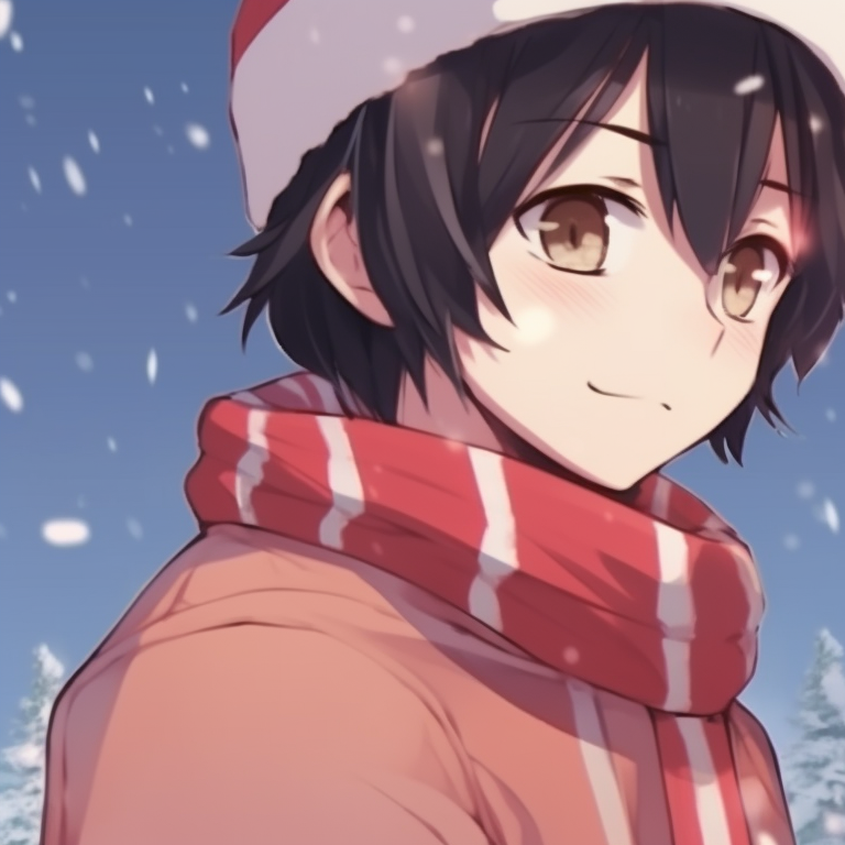 Two gingerbread characters in a candy land, sweet and homey aura exuded in warm tones and multitude of details. matching cute christmas pfp for festive couples pfp for discord.