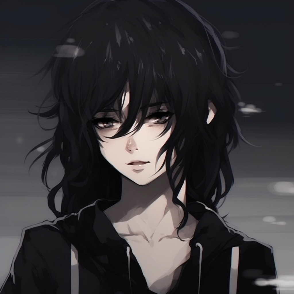Anime character donning cat-eye glasses, dark artsy aesthetic and bold lines and colors. unique emo anime pfp