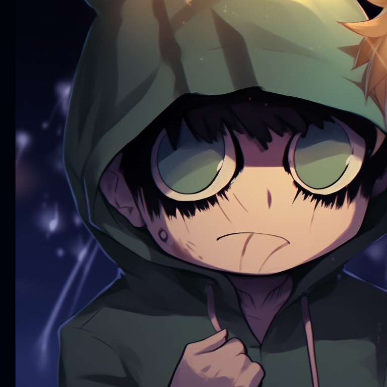 Tweek and Craig standing together, heavy shading and intense expressions. south park tweek and craig spooky theme pfp for discord.