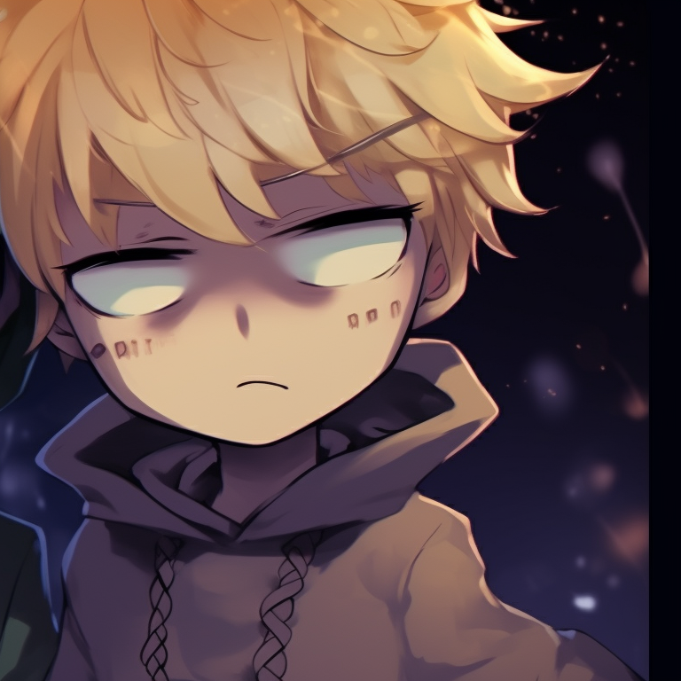 Tweek and Craig standing together, heavy shading and intense expressions. south park tweek and craig spooky theme pfp for discord.